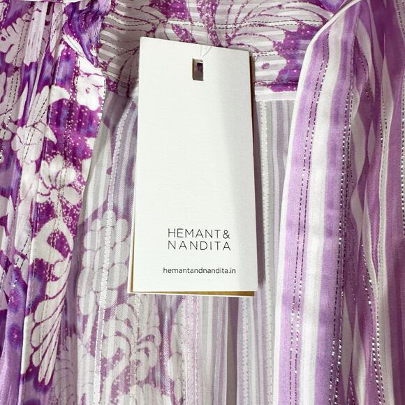 HEMANT & NANDITA Multi-Print Sequin Wrap Midi Dress Size Large - Picture 7 of 12